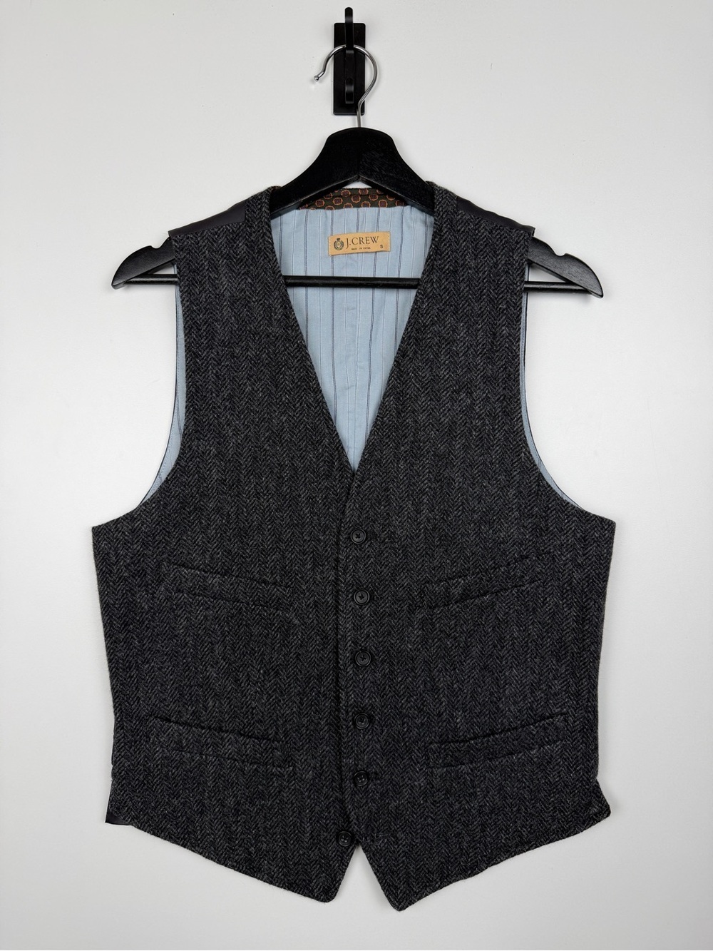 J. Crew Herringbone Wool Tweed Waistcoat Vest Gilet Mens Small Gray
